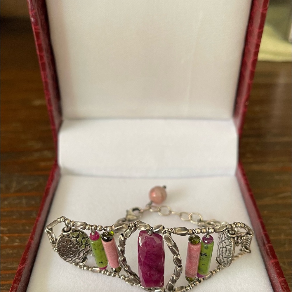Silver Ruby, Malachite, Pink Quartz Boutique Bracelet - Picture 4 of 5